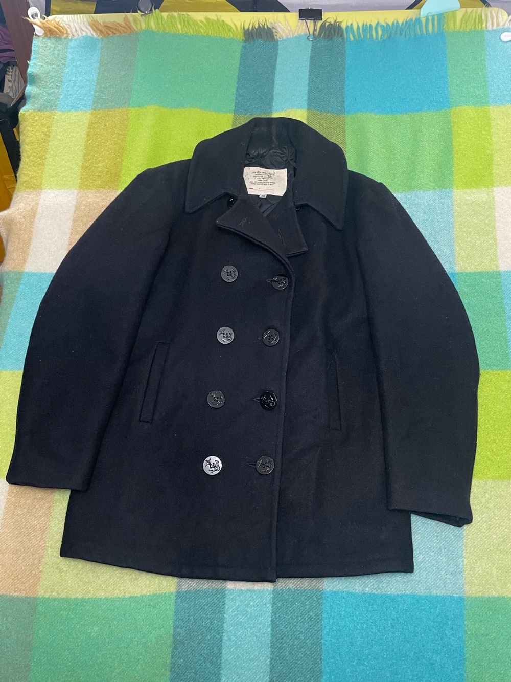 US Navy Black Wool Anchor Buttons Military Issue Peacoat Made In USA Men’s